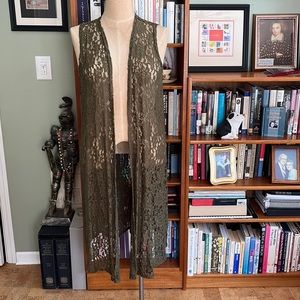 LuLaRoe Green Lace Open Front Duster Vest